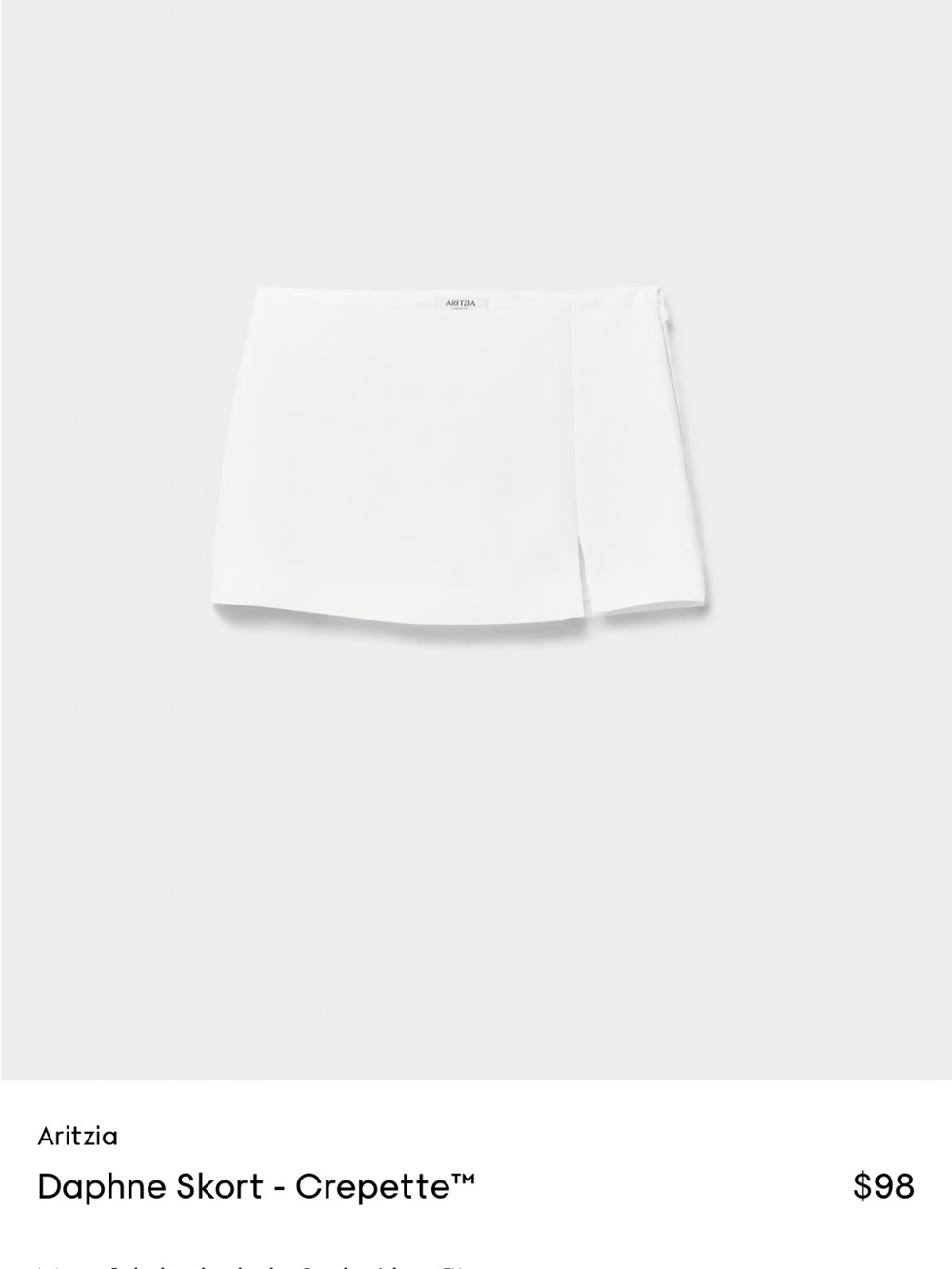 Aritzia White Daphne Crepette Skort - Mini